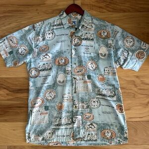 VTG Hook & Tackle Fishing Club Print Button Up Shirt Mens Medium Tropical